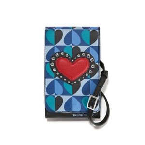 Brighton Blue Geometric Heart Crossbody Phone Wallet with Red Appliqué
